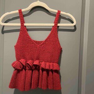 Red Knit Top w/Ruffle